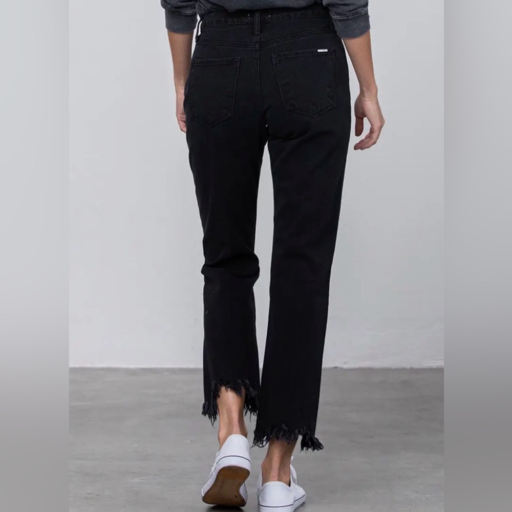 Classic Black Straight Leg Jeans with Frayed Hem